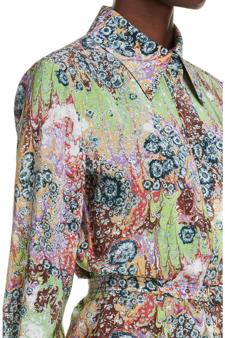 Marble Print Silk Crêpe de Chine Shirtdress, Alternate, color, MULTICOLOR GREEN 1 3ZA