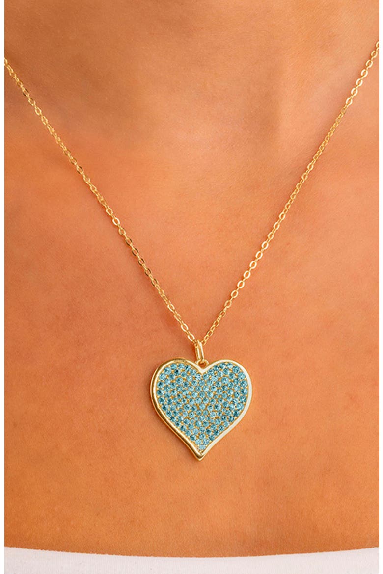 14k Gold Plated Cubic Zirconia Heart Pendant Necklace, Alternate, color, GOLD