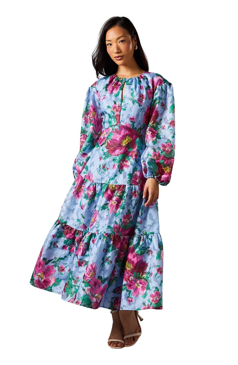 Coast Printed Jacquard Volume Dress, Main, color, Blue