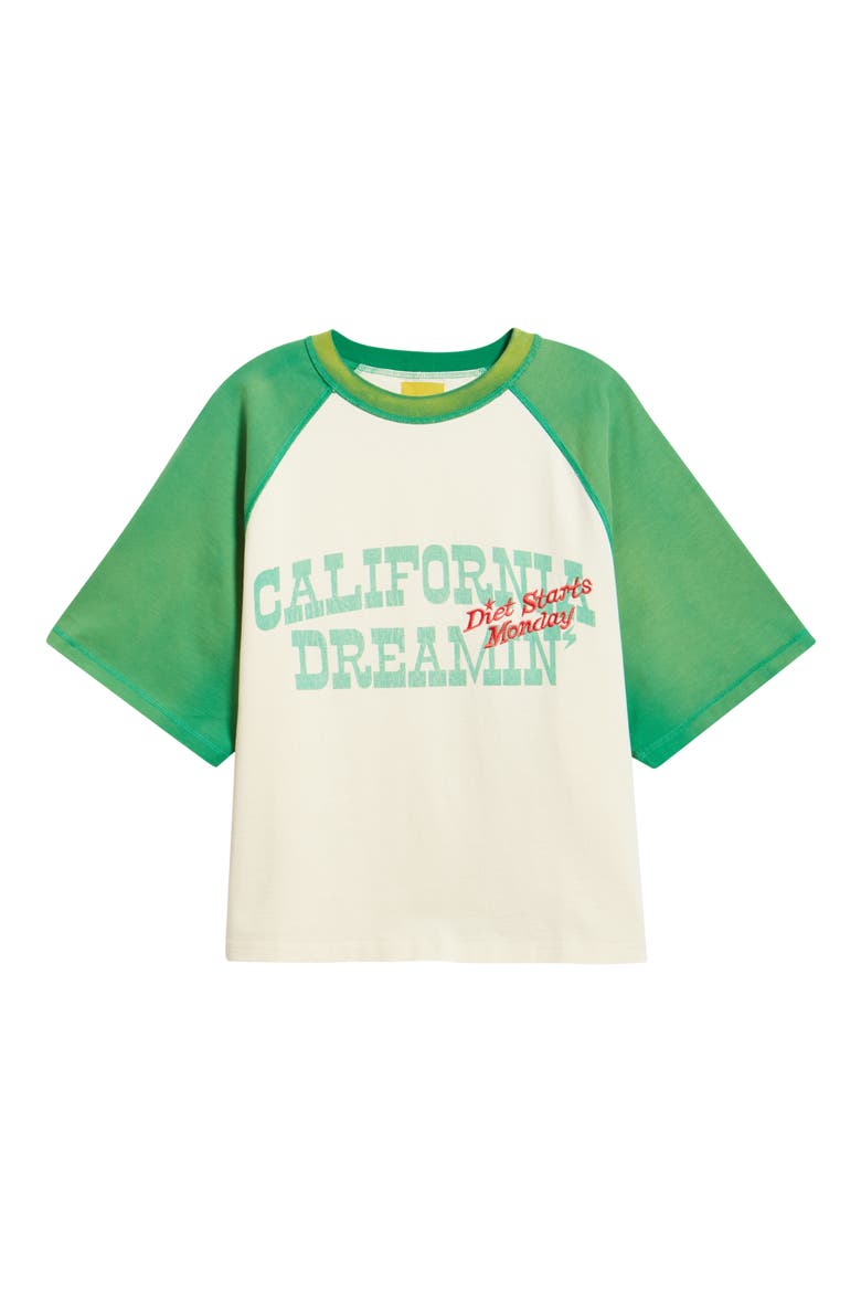California Dreamin' Embroidered Graphic Baseball T-Shirt, Alternate, color, CREAM/GREEN