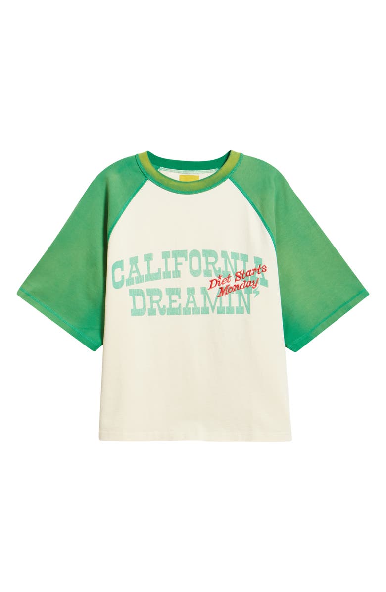 DIET STARTS MONDAY California Dreamin' Embroidered Graphic Baseball T-Shirt, Alternate, color, Cream/Green