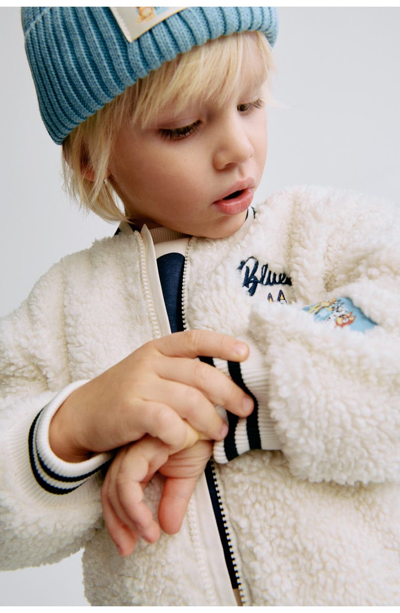 H&M Teddy Baseball Jacket, Alternate, color, Cream/Bluey