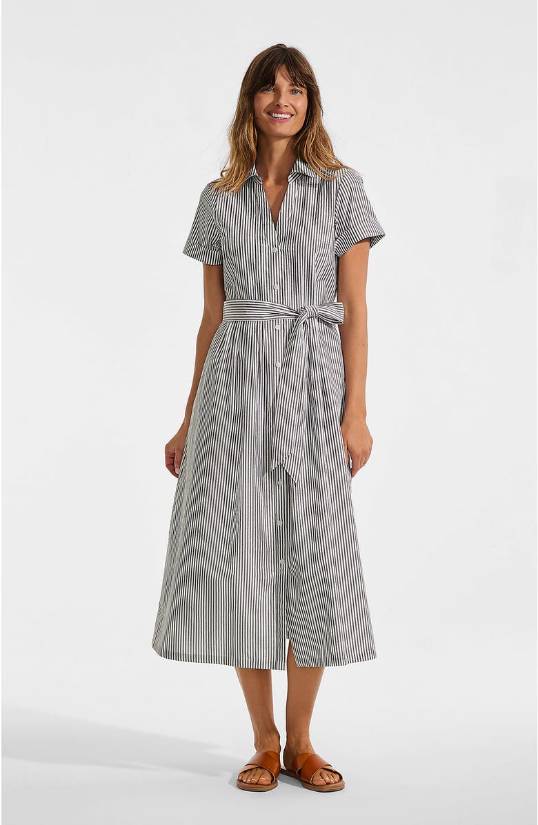 Lands' End Poplin Pintuck Detail Shirt Dress, Main, color, Rich Coffee Pinstripe