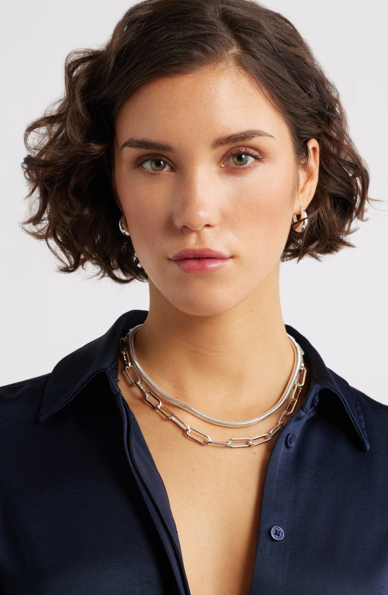 Nordstrom Set of 2 Snake Chain & Paper Clip Link Necklaces, Alternate, color, Silver