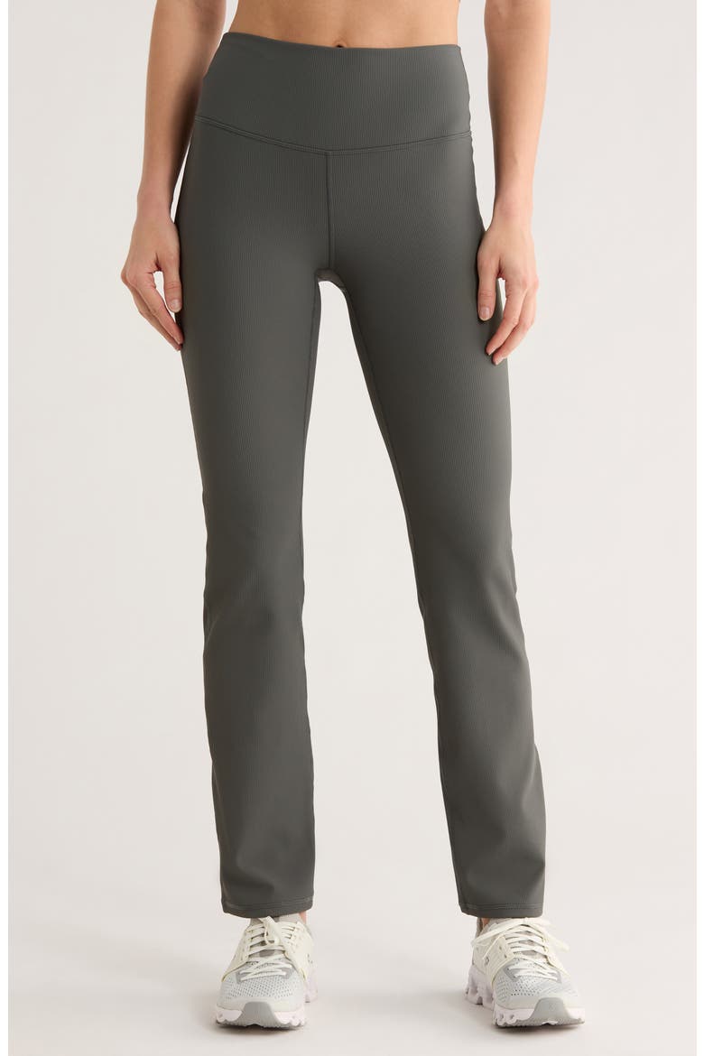 Perform Rib High Waist Bootcut Leggings, Main, color, GREEN URBAN
