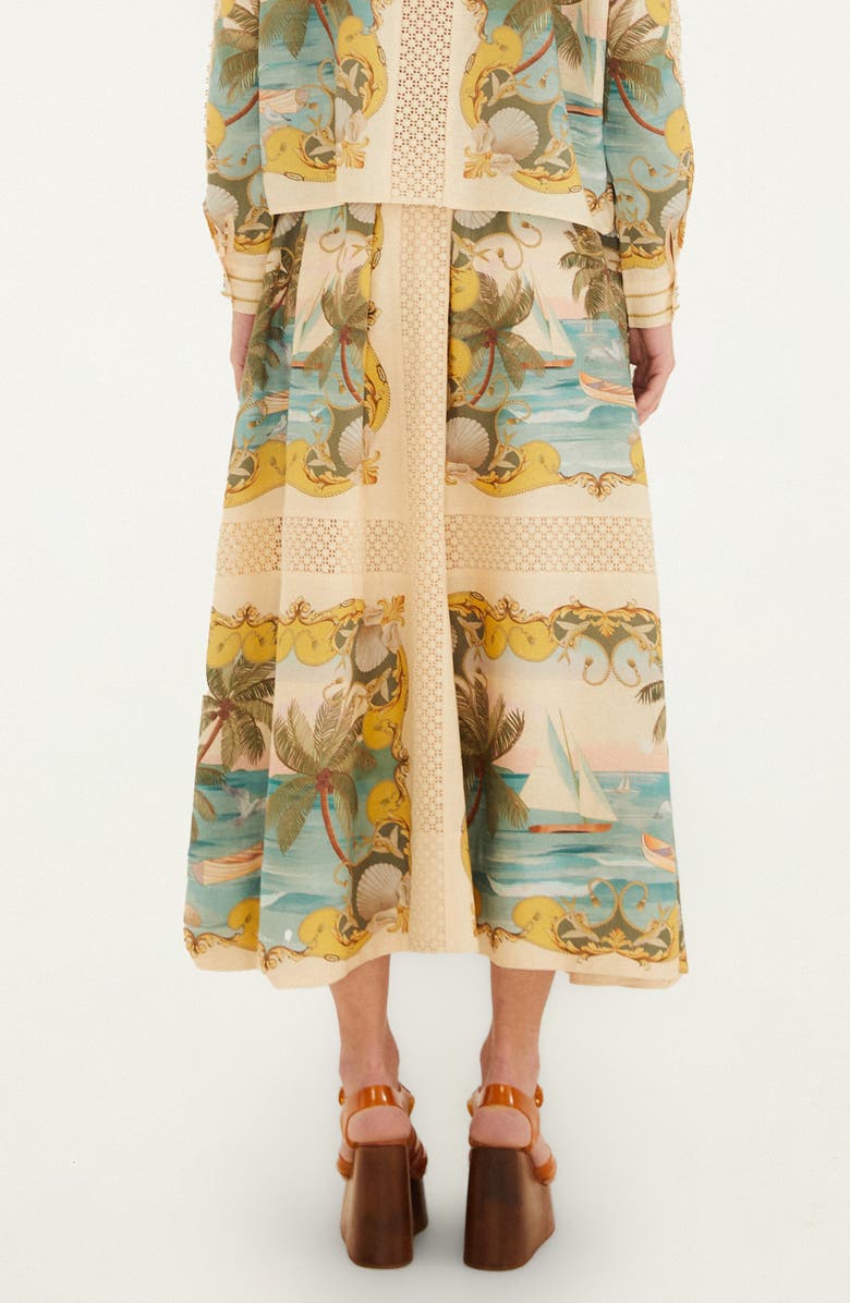 FARM Rio Royal Sea Crochet Trim Midi Skirt, Alternate, color, Royal Sea Multicolor