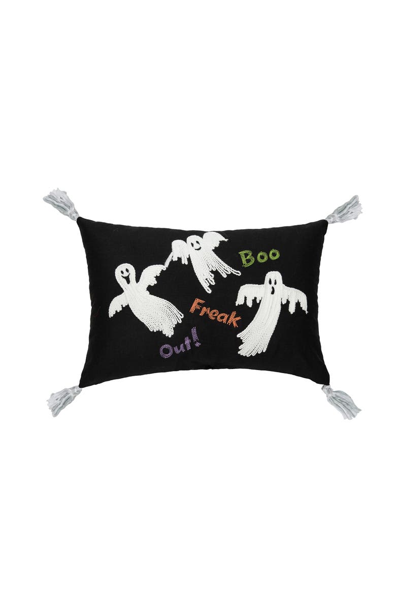 C&F Home "Boo! Freak Out!" Flyi Ghosts Halloween Accent Pillow 13" x 20" w/ White Tassels, Main, color, Black