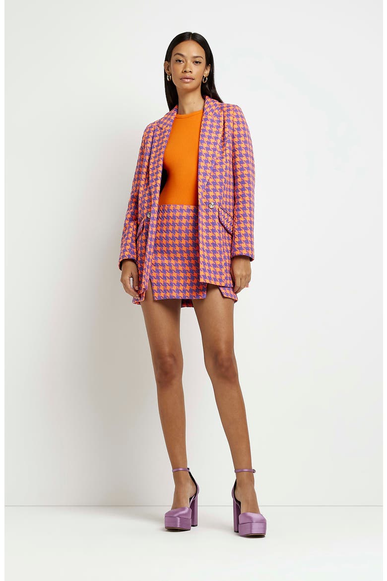 Houndstooth Bouclé Blazer, Alternate, color, ORANGE