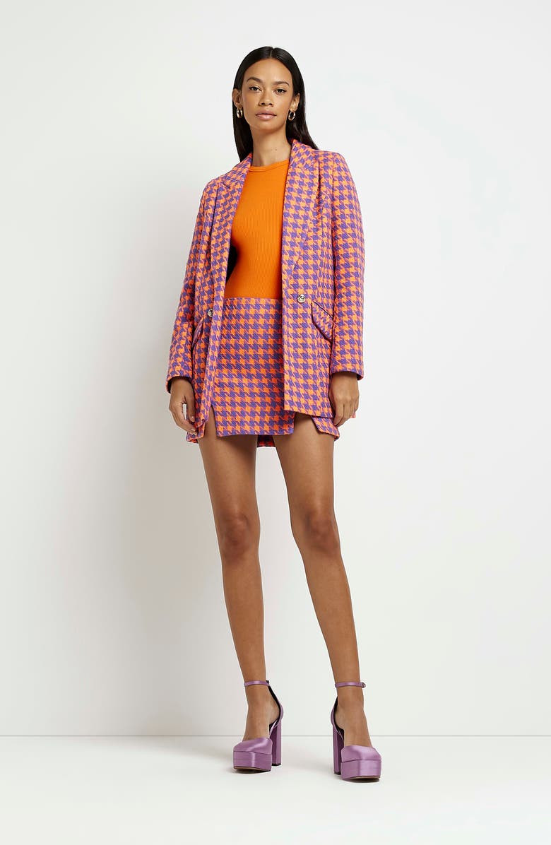 River Island Houndstooth Bouclé Blazer, Alternate, color, 