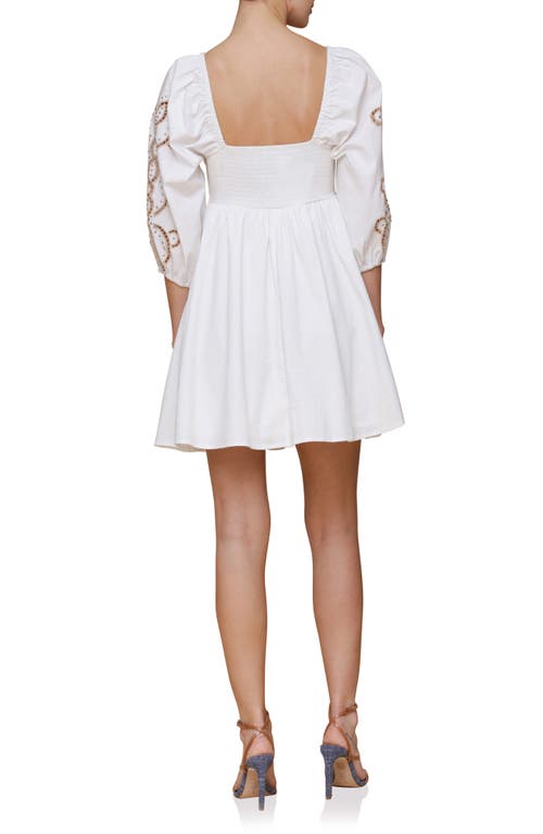 Avec Les Filles Embroidered Rhinestone Stretch Cotton Mini Sundress In White