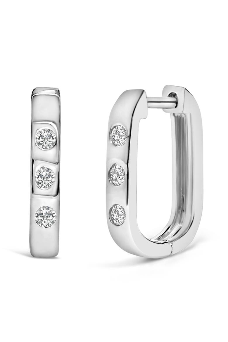 10K Gold 1/10 Cttw Three Stone Lab Grown Diamond Oval Huggies Hoop Earrings, Alternate, color, White