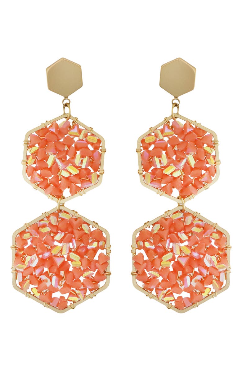 Panacea Orange Crystal Beaded Hexagonal Drop Earrings, Main, color, 
