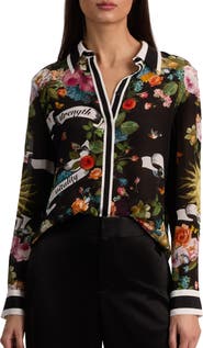 Alice + Olivia Willa Printed Silk Button-Up Shirt