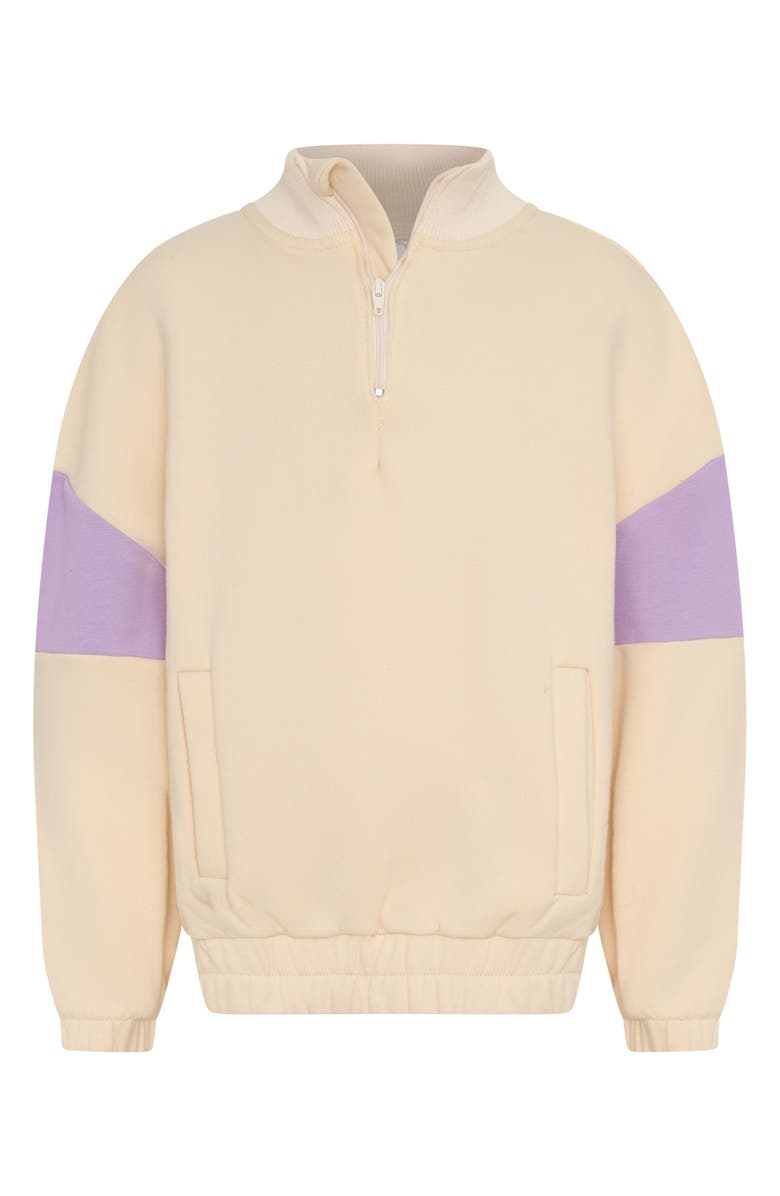 TINY TRIBE Kids' Half Zip Stretch Cotton Fleece Sweatshirt, Main, color, Cream