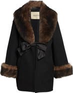 Valentino Genuine Shearling Trim Compact Wool & Cashmere Coat