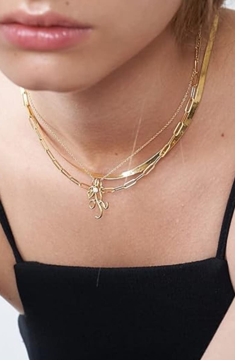 Oak & Luna Herringbone Slim Chain Necklace, Alternate, color, Gold Vermeil