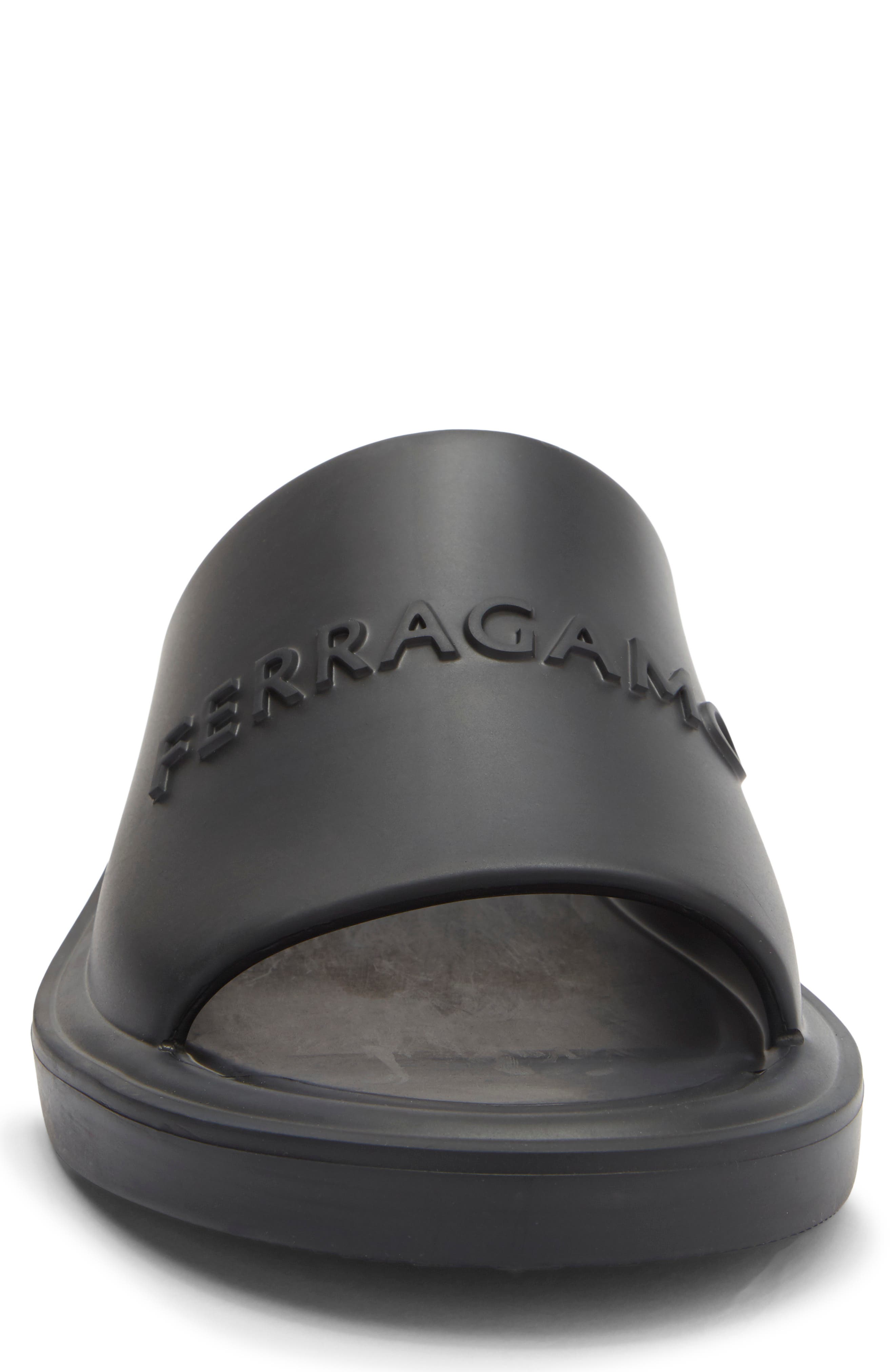 FERRAGAMO Giuneva Logo Embossed Slide Sandal, Alternate, color, Black