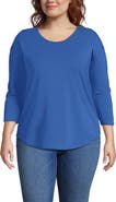 Lands' End Plus Size 3/4 Sleeve Lightweight Jersey Shirttail Tee