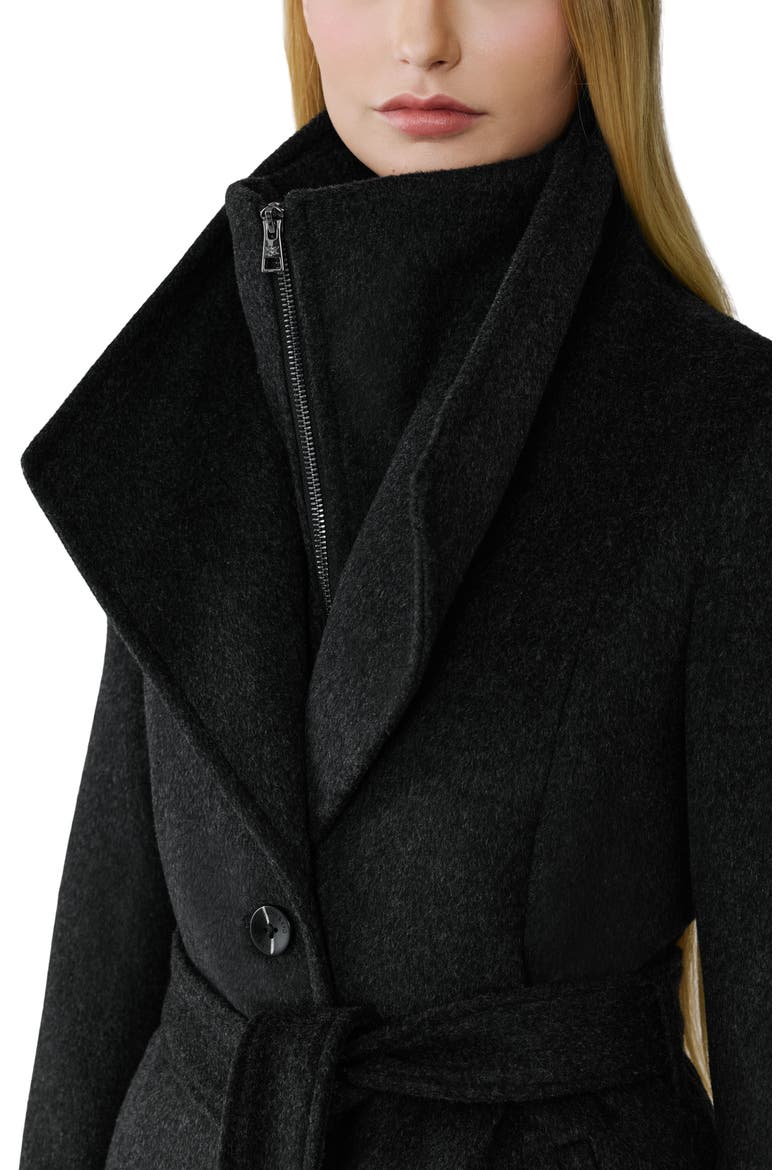 Ilana Bib Detail Wool Blend Trench Coat, Alternate, color, BLACK HEATHER