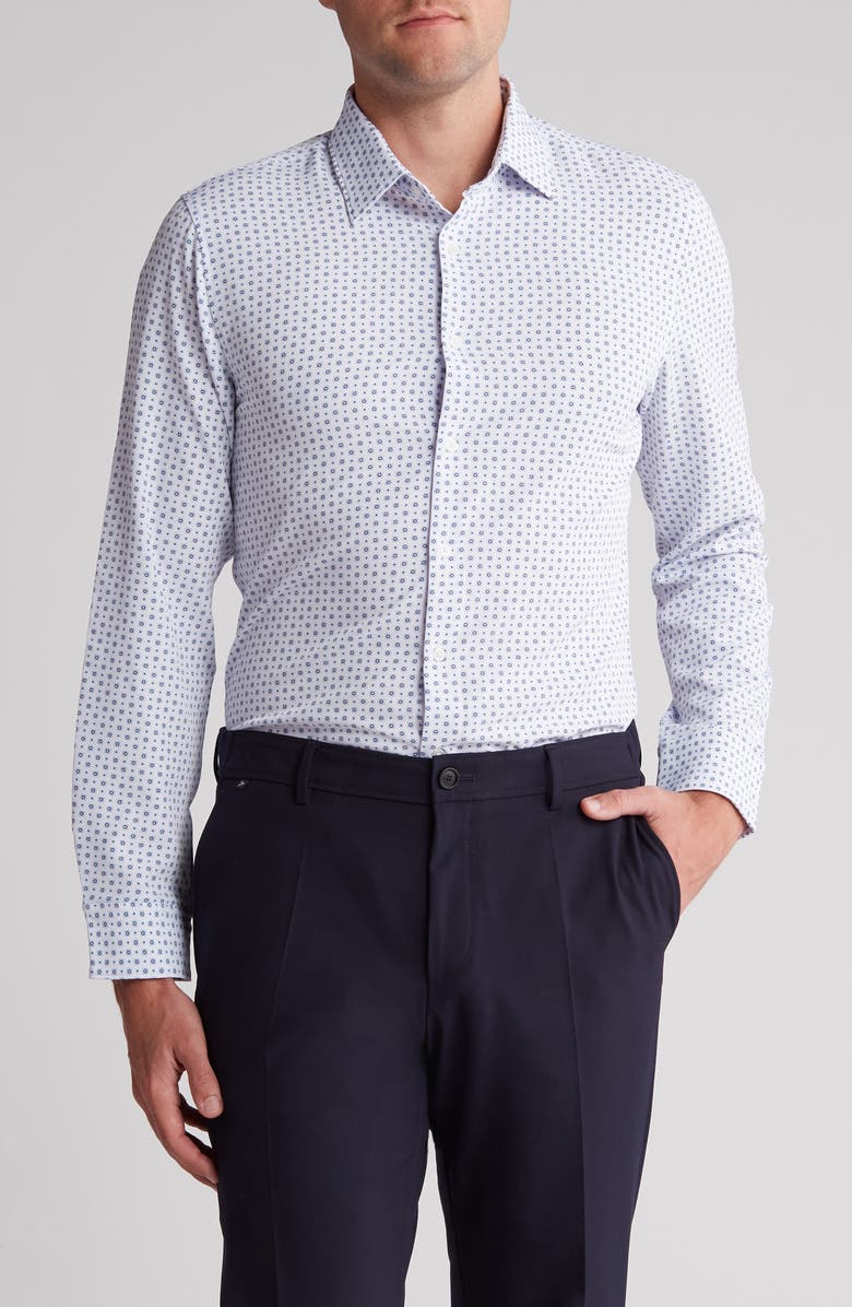 DENIM AND FLOWER Dot Print Dressy Tech Button-Up Shirt, Main, color, 