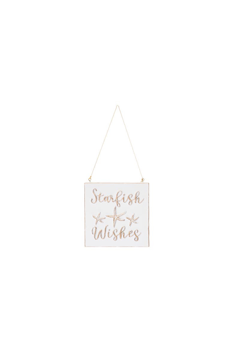 Starfish Wishes Ceramic Coastal Christmas Tree Ornament, Main, color, White