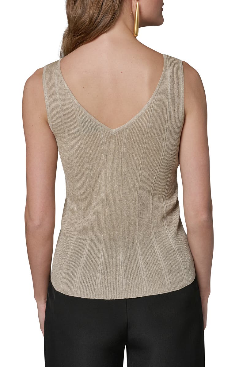 Donna Karan New York Metallic V-Neck Rib Sweater Tank, Alternate, color, Light Gold