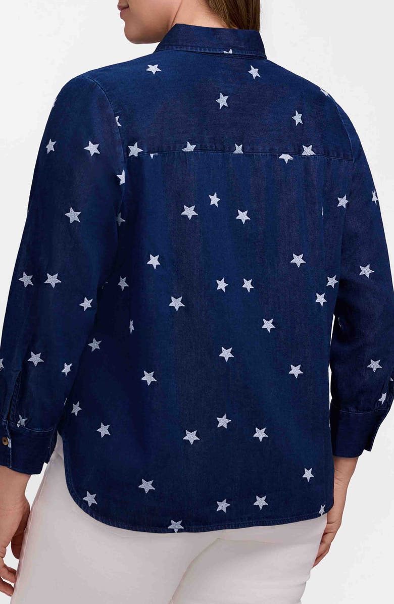 Foxcroft Meghan Star Embroidered Denim Button-Up Shirt, Alternate, color, Navy Blue/ Multi