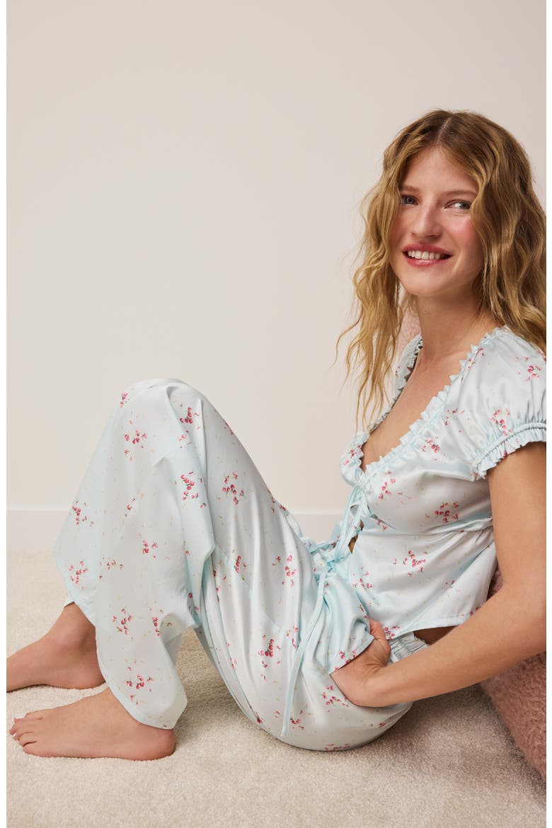 Fiocco Floral Print Satin Pajama Pants, Alternate, color, IMP BLUE GREEN.