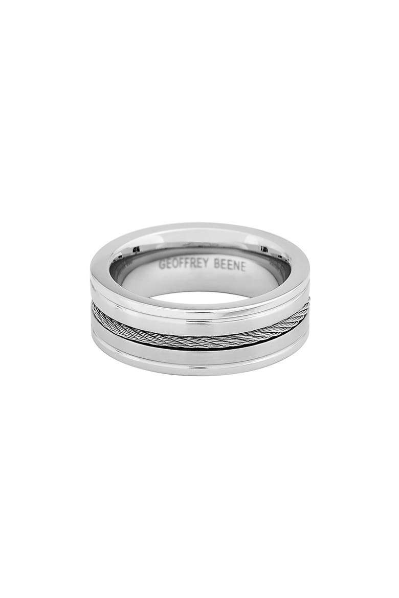 Men's Stainless Steel Inset Wire Band Ring, Alternate, color, SILVER