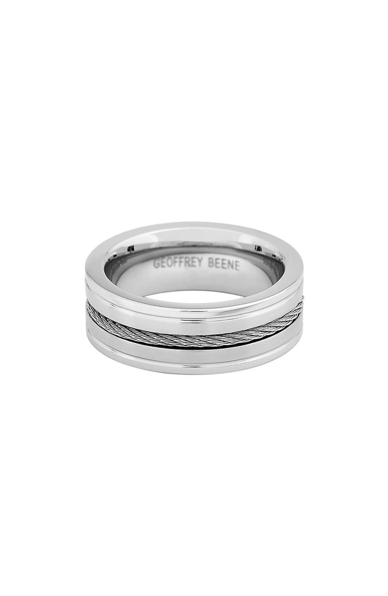 GEOFFREY BEENE Men's Stainless Steel Inset Wire Band Ring, Alternate, color, Silver