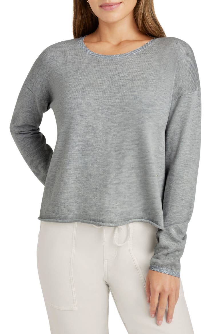 Darcy Metallic Detail Cotton Blend Sweater, Main, color, HEATHER GREY