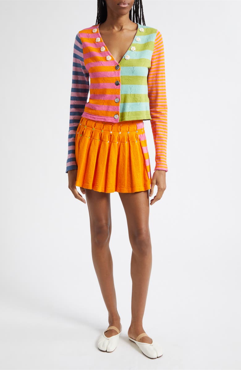 YanYan Daisy Stripe Linen Blend Cardigan, Alternate, color, Candy/ Orange Multi
