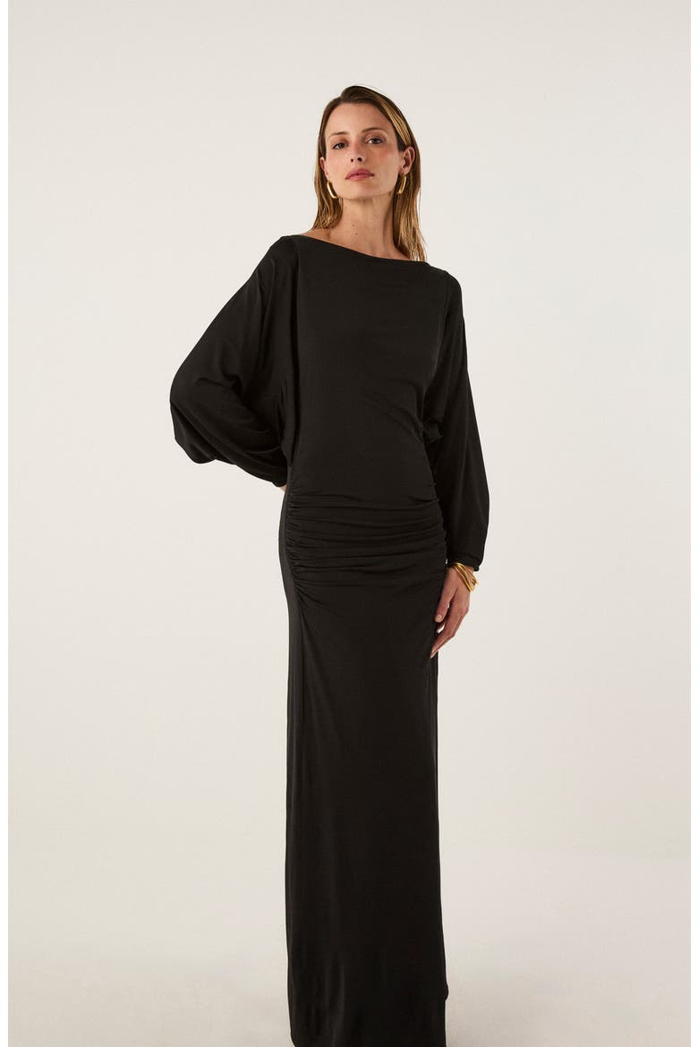 Nina Long Sleeve Cover-Up Maxi Dress, Alternate, color, BLACK