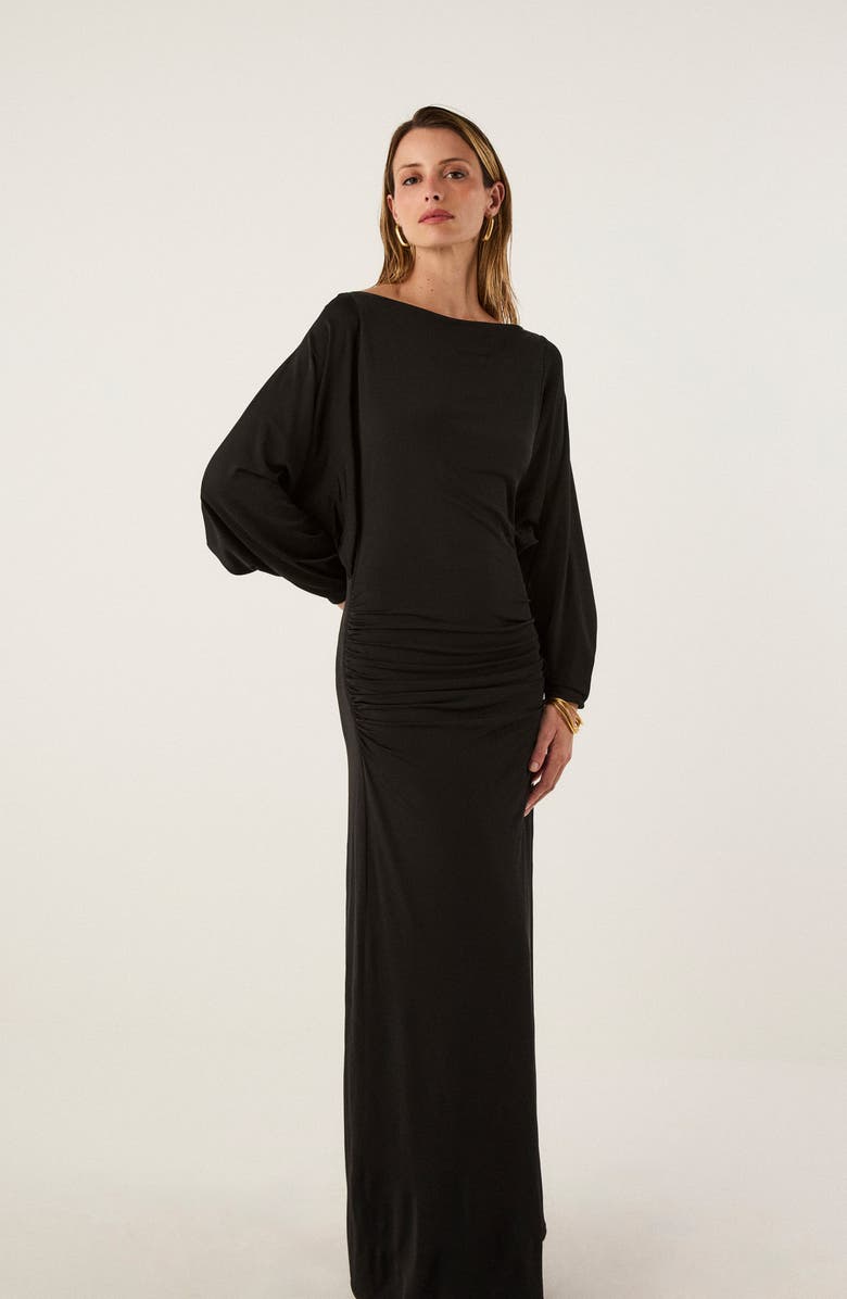 ViX Paula Hermanny Nina Long Sleeve Cover-Up Maxi Dress, Alternate, color, Black