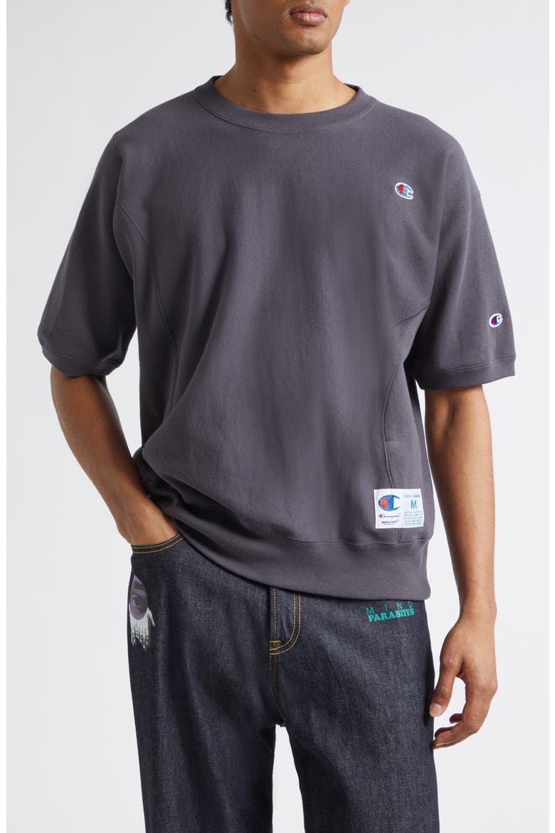x Champion Short Sleeve Cotton Fleece Sweatshirt, Main, color, GRAY PURPLE