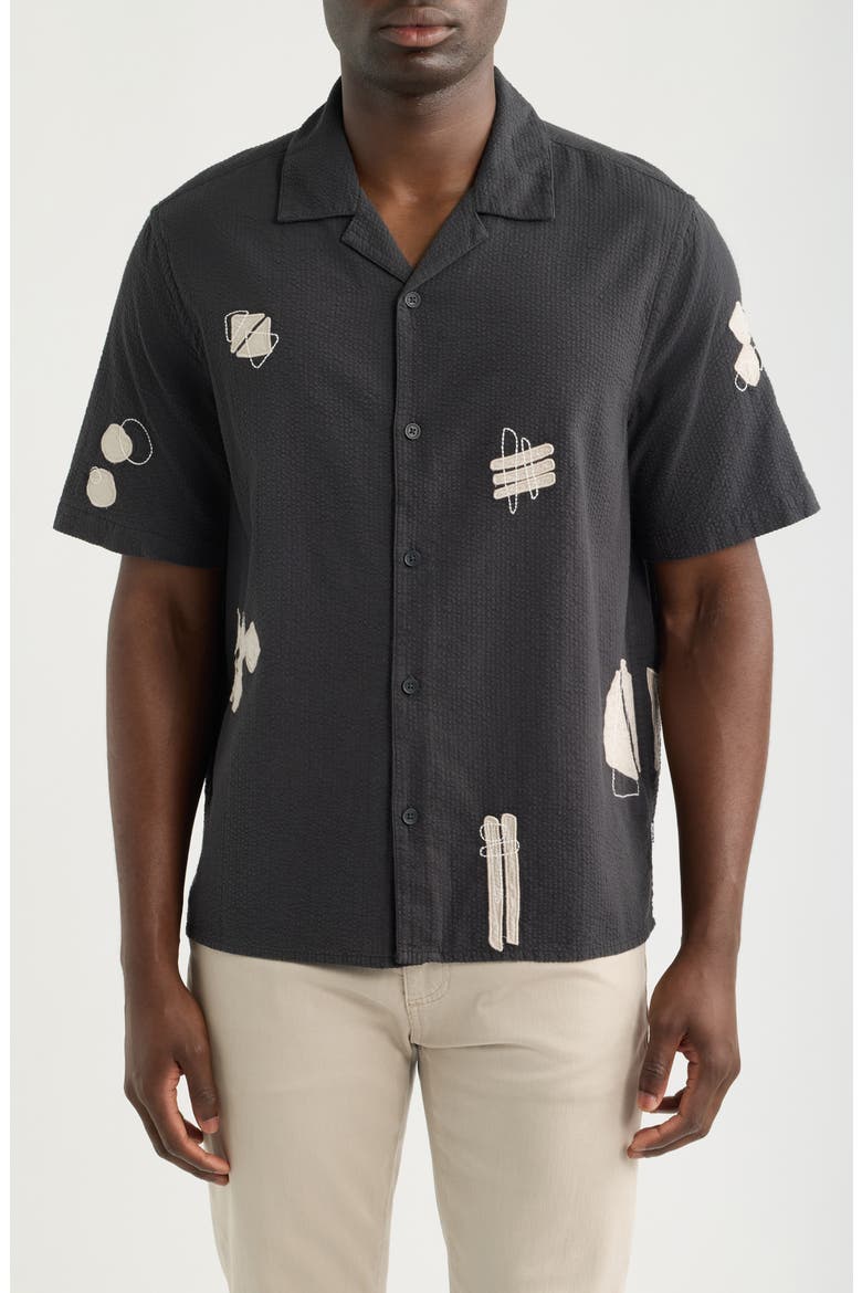 Didcot Applique Camp Shirt, Main, color, BLACK / ECRU