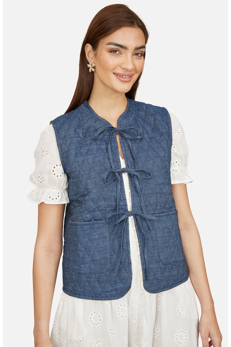 Reversible Quilted Tie-Front Waistcoat, Main, color, Blue