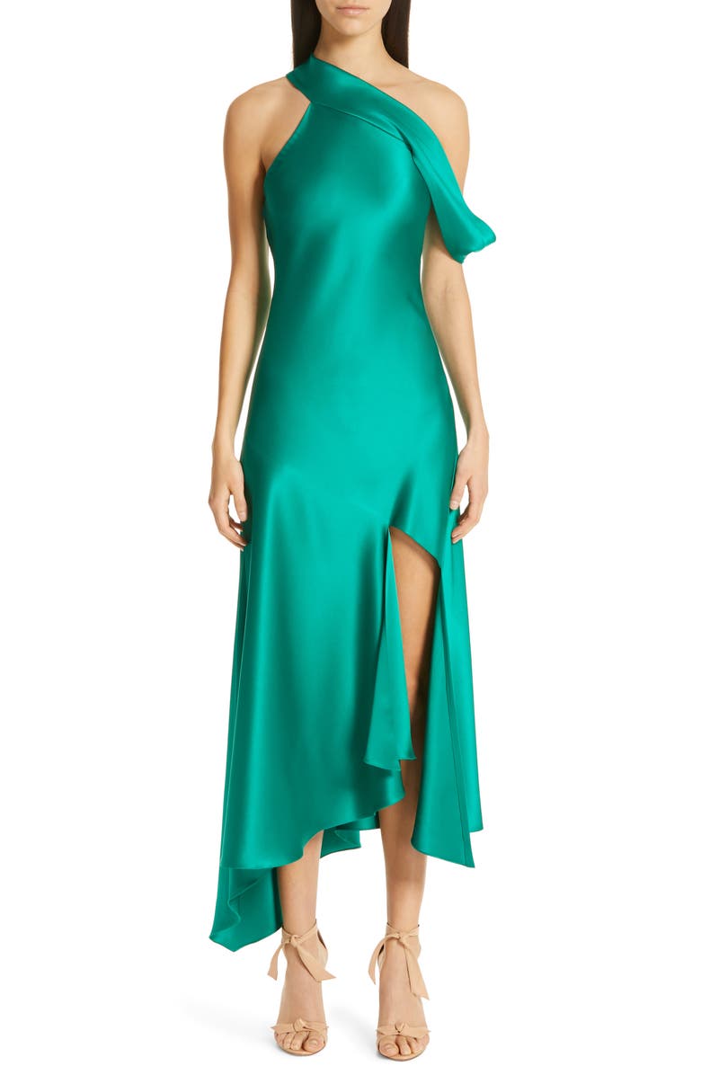 CUSHNIE One-Shoulder Silk Satin Slipdress, Alternate, color, 