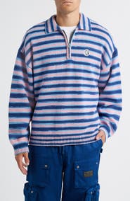 Billionaire Boys Club Curve Stripe Cotton Quarter Zip Graphic Sweater