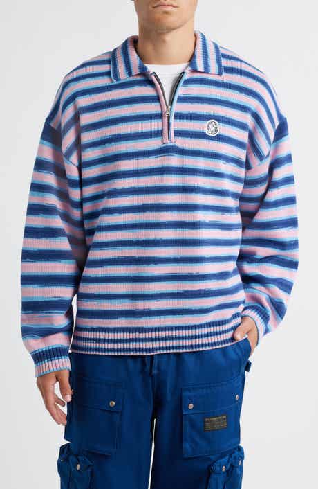 Billionaire Boys Club Curve Stripe Cotton Quarter Zip Graphic Sweater