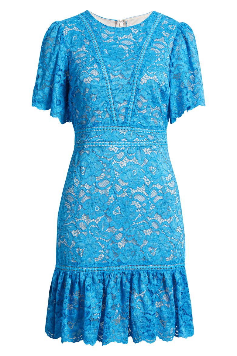 Lace Embroidered Flounce Hem Dress, Alternate, color, TURQUOISE