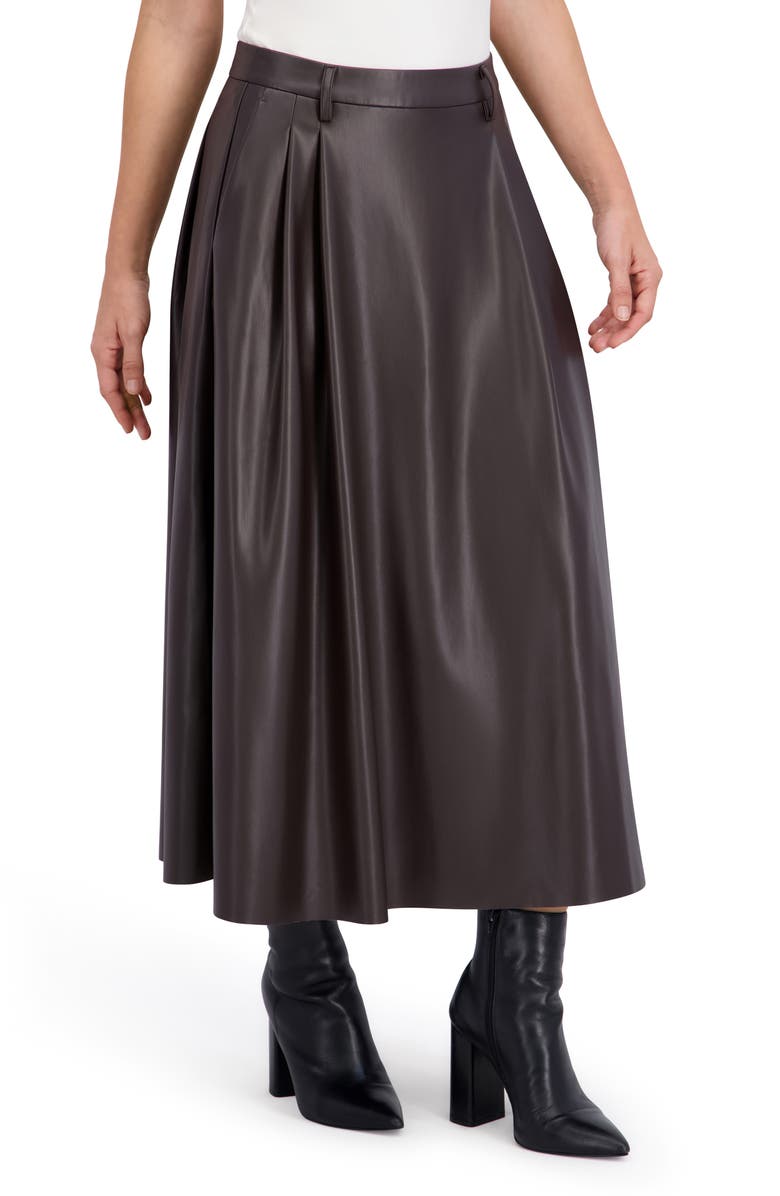 Ookie & Lala Supersoft Faux Leather Pocketed Maxi Skirt, Alternate, color, Brown