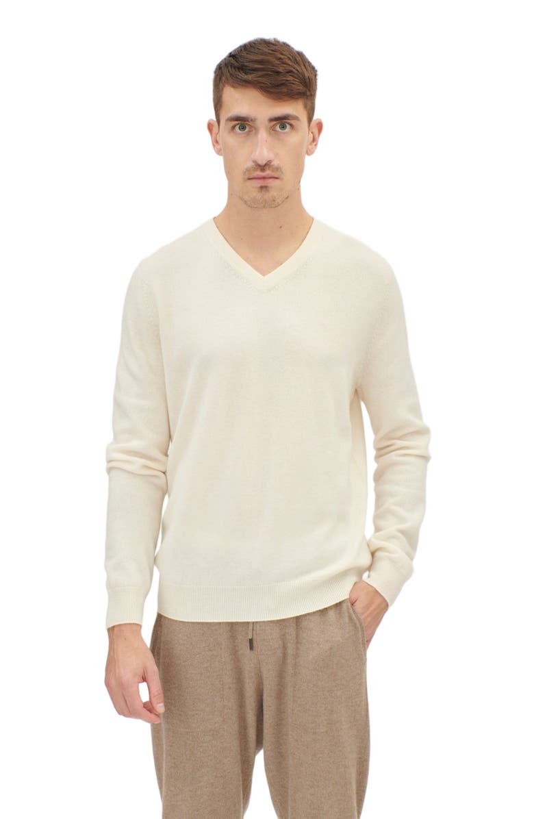 Gobi Cashmere Essential V-Neck Cashmere Sweater, Main, color, Marshmallow