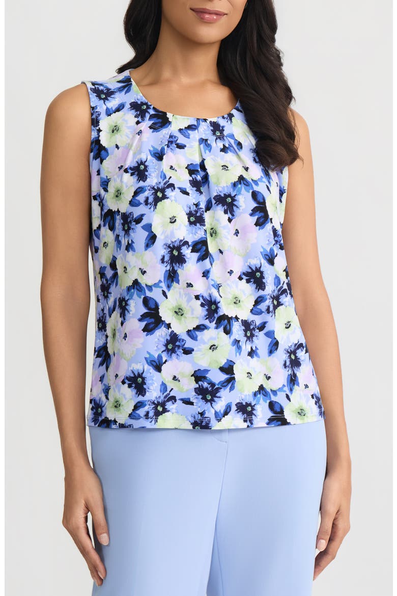 Floral Print Pleated Neck Sleeveless Top, Main, color, PARIS BLEU MULT