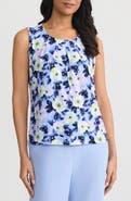 KASPER Floral Print Pleated Neck Sleeveless Top