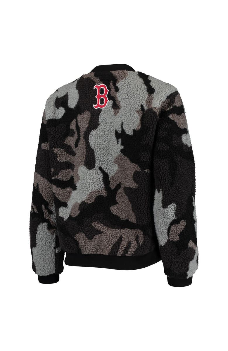 THE WILD COLLECTIVE Women's The Wild Collective Black Boston Red Sox Camo Sherpa Full-Zip Bomber Jacket, Alternate, color, Black