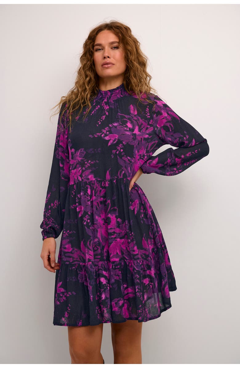 Kaffe Karikka Dress Long Sleeves High Neck, Main, color, Black/Purple Painted