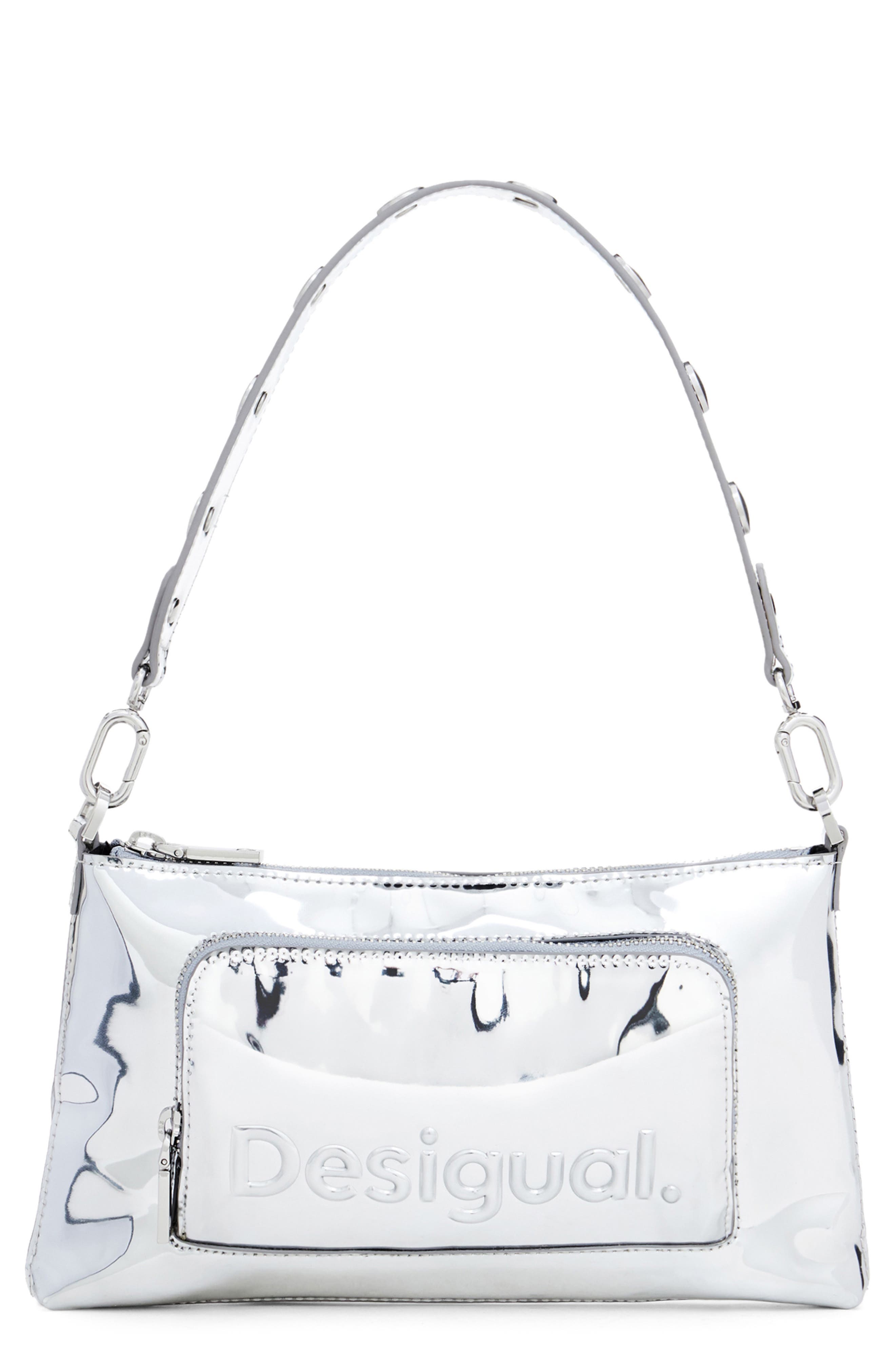 Desigual Half Logo Faux Leather Shoulder Bag, Main, color, 