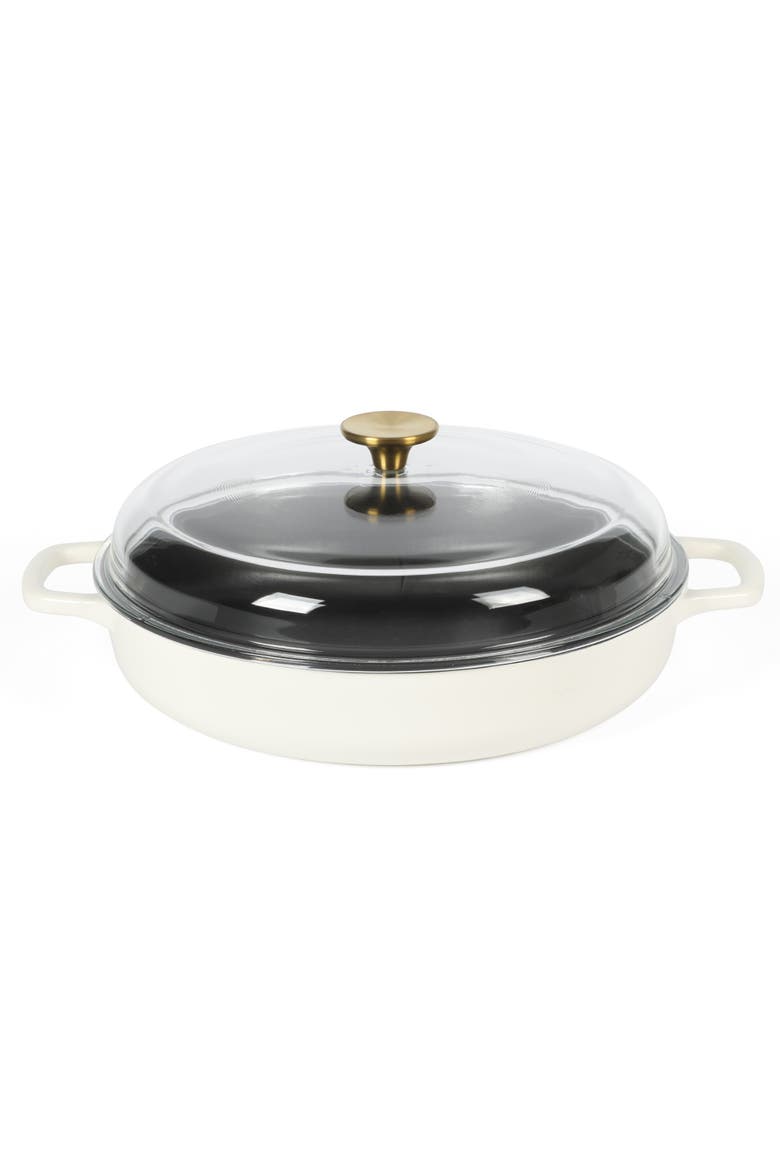 Enameled Cast Iron 7-in-1 Multipurpose Braiser Pan with Borosilicate Glass Lid, Main, color, Linen White