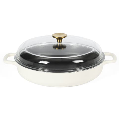 Enameled Cast Iron 7-in-1 Multipurpose Braiser Pan with Borosilicate Glass Lid